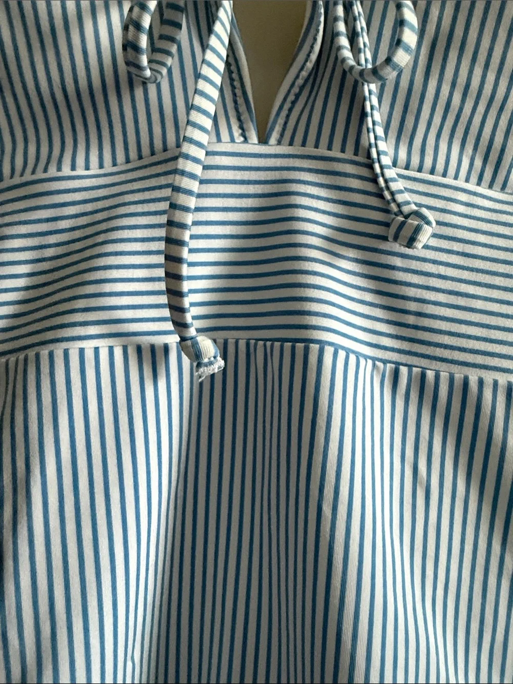 Ruffled V-Neck Blue Stripe One-Piece Swimsuit for Women